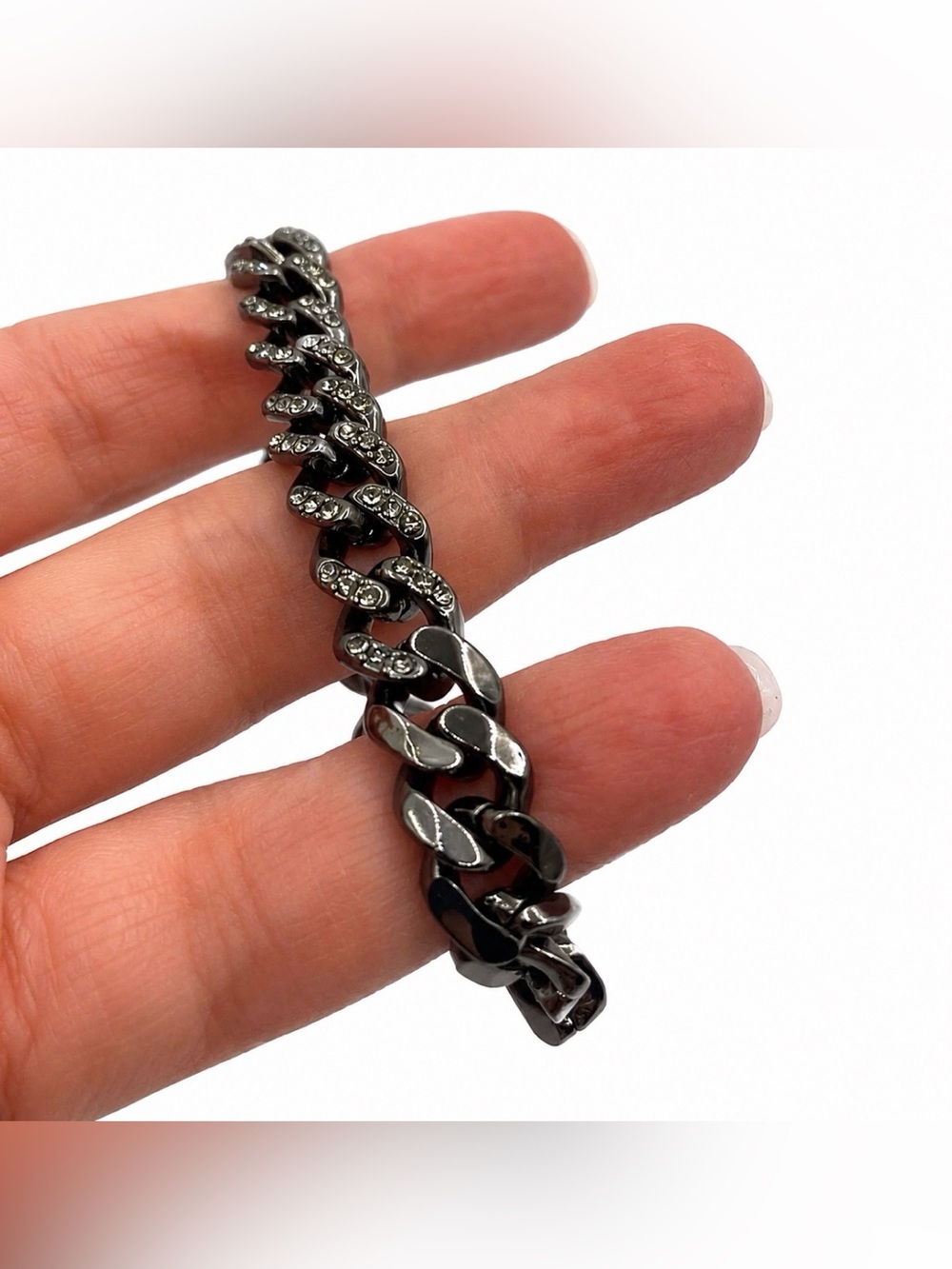 Givenchy Gunmetal Chain Link Bracelet with Swarovski Crystals Gorgeous - Picture 8 of 9